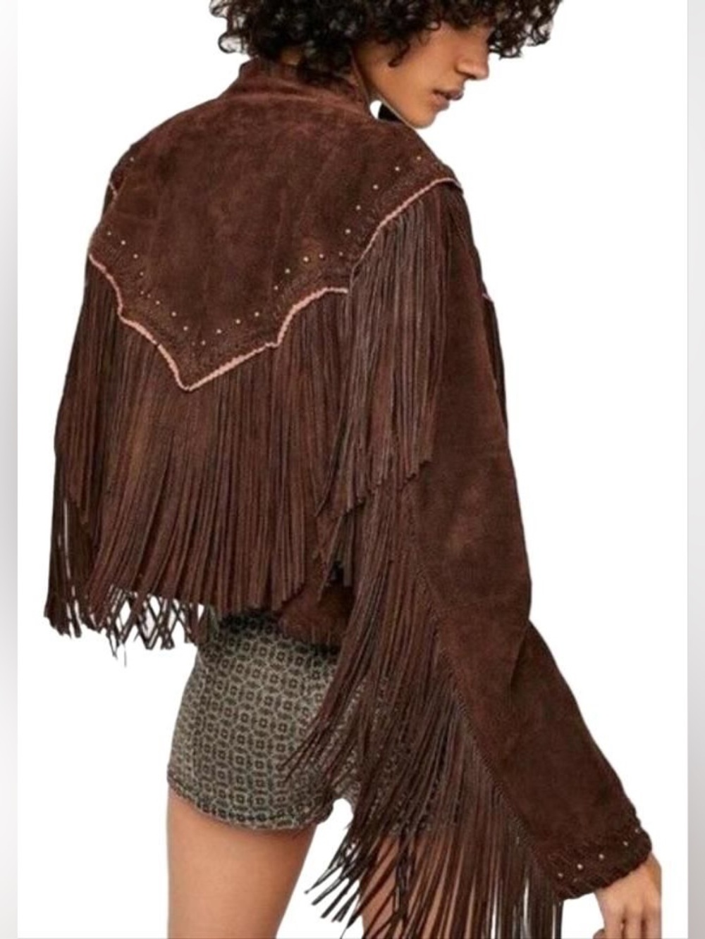 We the Free Free People Brown Wild Skies Fringe Cowhide Western Jacket - Picture 2 of 7